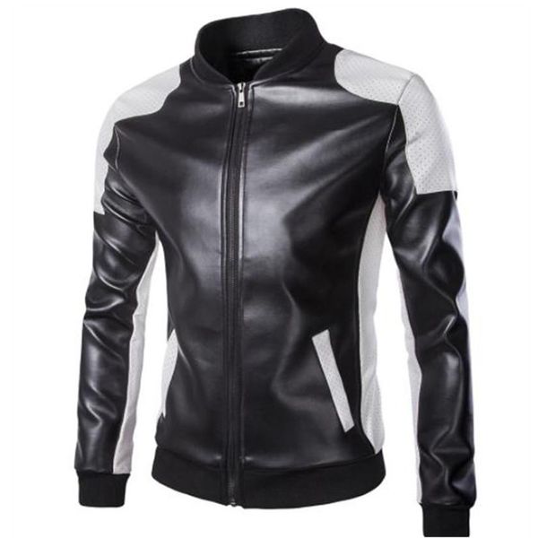

plus size men leather jackets fashion trend winter stand collar outerwear designer male new zipepr slim jackets coat, Black
