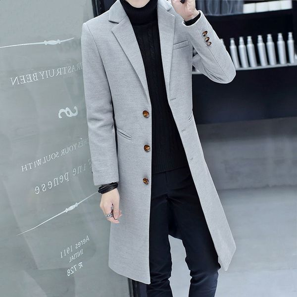 

woolen tweed coat, windbreaker, middle long fashion, korean version, men's wear, thickened youth, autumn and winter, Tan;black