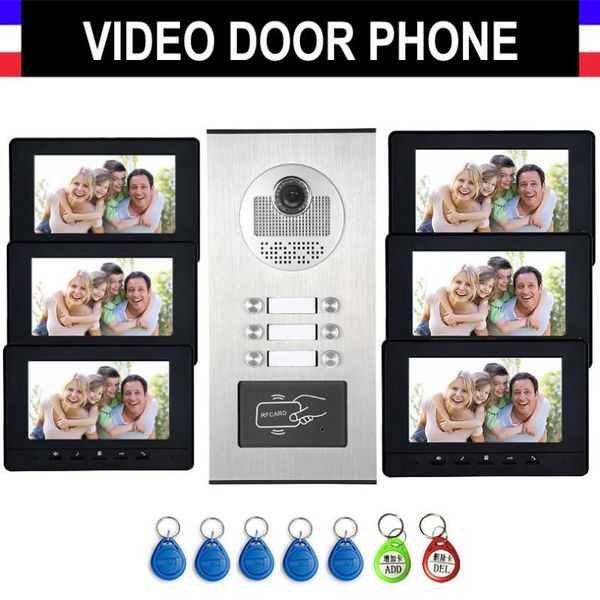 

video door phones 6-12 units apartment intercom system phone kit 7 inch monitor with rfid keyfobs for household