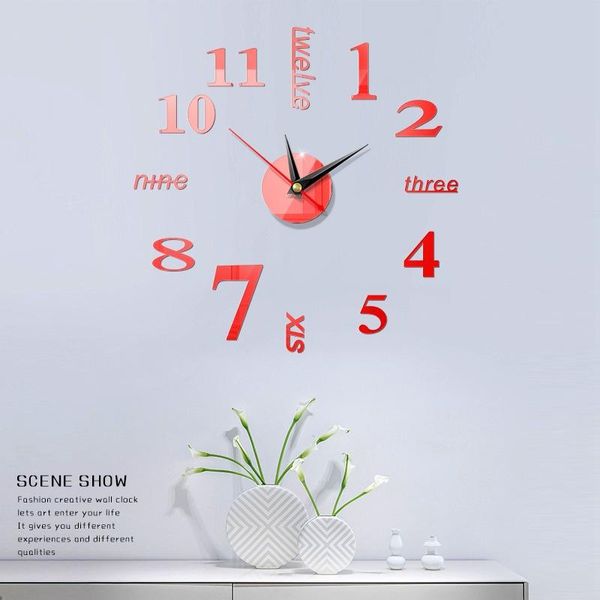 

40*40 cm wall clock sticker mute living room decorative diy 3d wall clock modern design mirror wall stickers