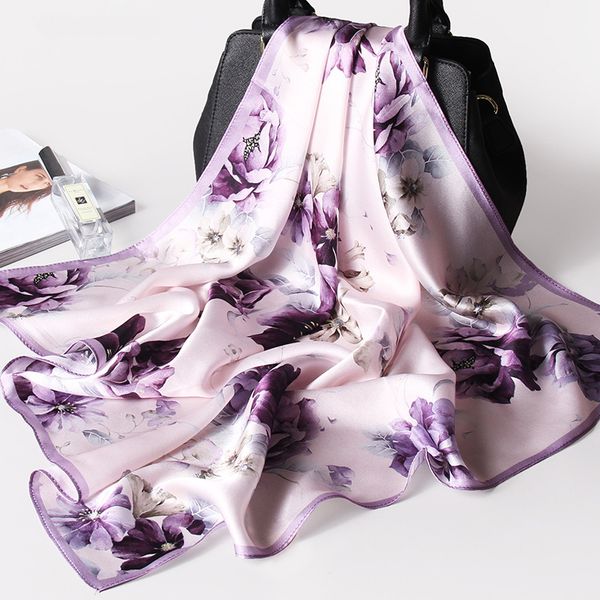 

100% pure silk square neck scarf for women print real silk hair scarf for ladies bandana ladies natural silk headscarf kerchief 201026, Blue;gray