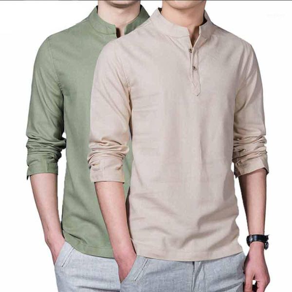 

new spring summer casual men linen shirt long sleeve solid v neck collar leisure business men clothing morning exercise1, White;black