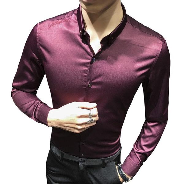 

loldeal men's slim fit silk like satin luxury dress shirt silk long sleeve button-down shirt formal work silky blouse top, White;black