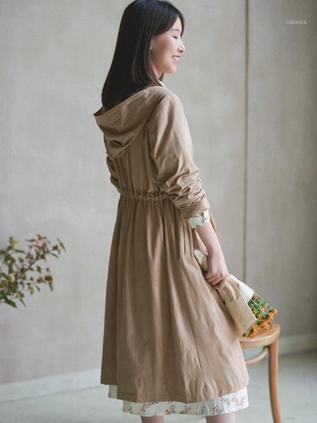 

cynthia chinese-style female long-sleeve hooded trench coat vintage elegant slim-fit outwear women lady overcoat spring autumn1, Tan;black