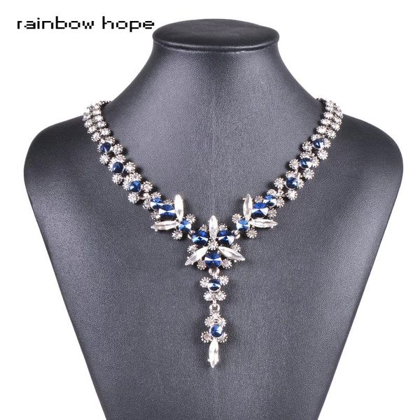 

women's fashion women necklace jewelry vintage chains pendant necklaces new arrived crystal flower metal choker necklaces women, Silver