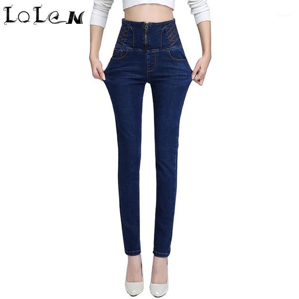 

women's high waist skinny jeans embroidery fashion casual slim denim pencil pants plus size1, Blue
