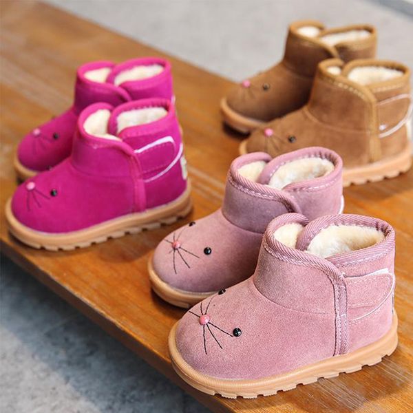 

children girls cartoon snow cotton plus velvet baby shoes ankle boots, Black