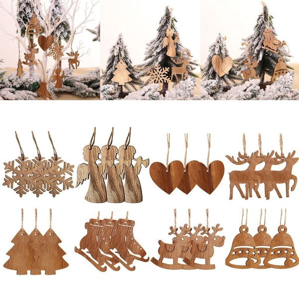 

party 3pcs wooden pendants for christmas snowflakes xmas tree ornaments home hanging decor navidad natal