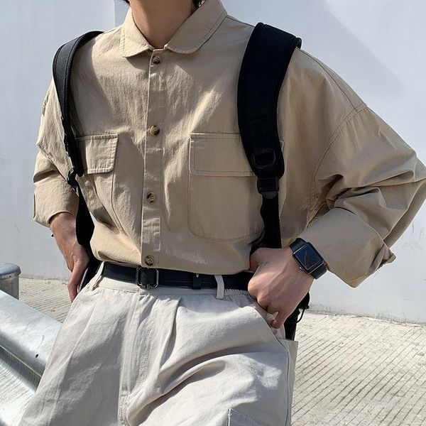 

men's casual shirts spring cotton shirt fashion solid color retro men streetwear korean loose long sleeve mens thin jacket, White;black