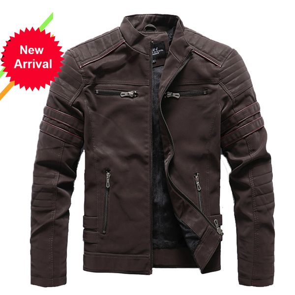 

2021 new mens jackets motorcycle stand collar pockets male vintage pu coats biker faux leather fashion outerwear 18wm, Black