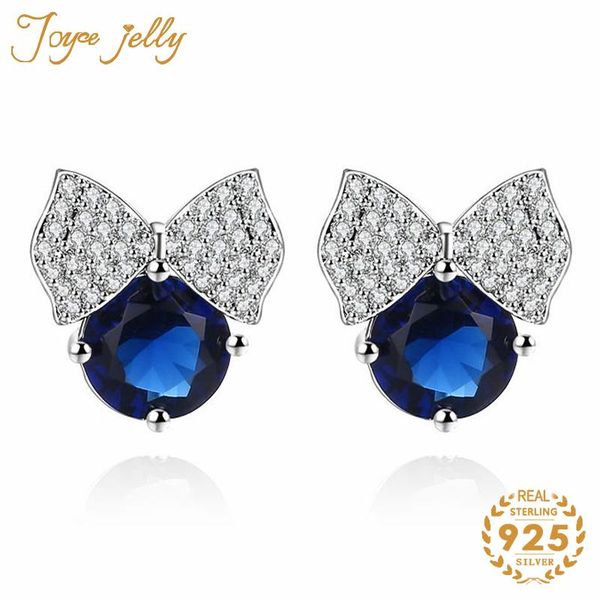 

joycejelly trendy 925 sterling silver stud earrings for women emerald sapphire ruby bowknot women jewelry engagement wholesale, Golden;silver