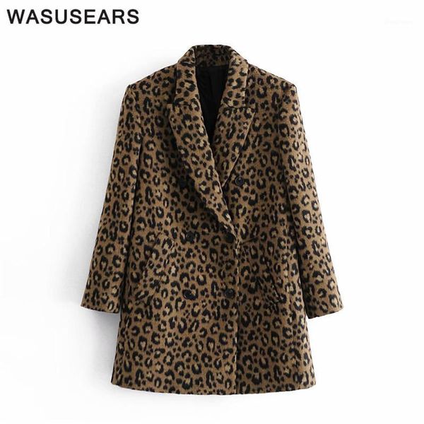 

winter jacket women 2021 leopard print wool coat oversized double breasted long jacket with pockets casual korean streetwear1, Black