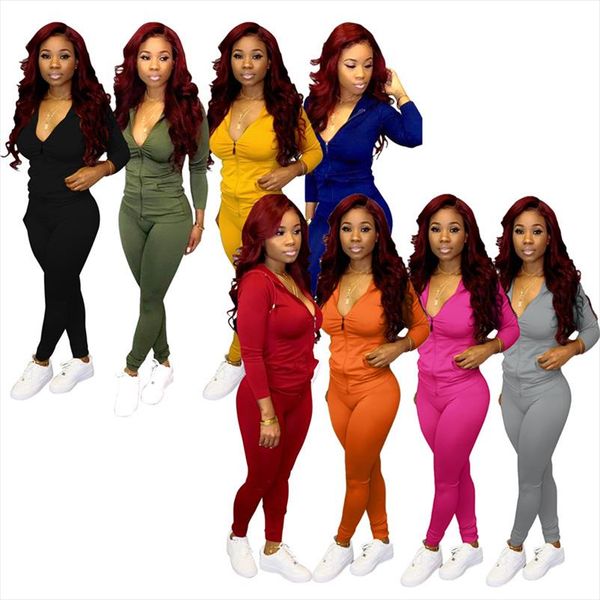 

спорт с капюшоном с капюшоном длинные карандаш брюки из двух частей набор женщин сплошной цвет фитнес повседневная домашняя одежда женский н, Gray