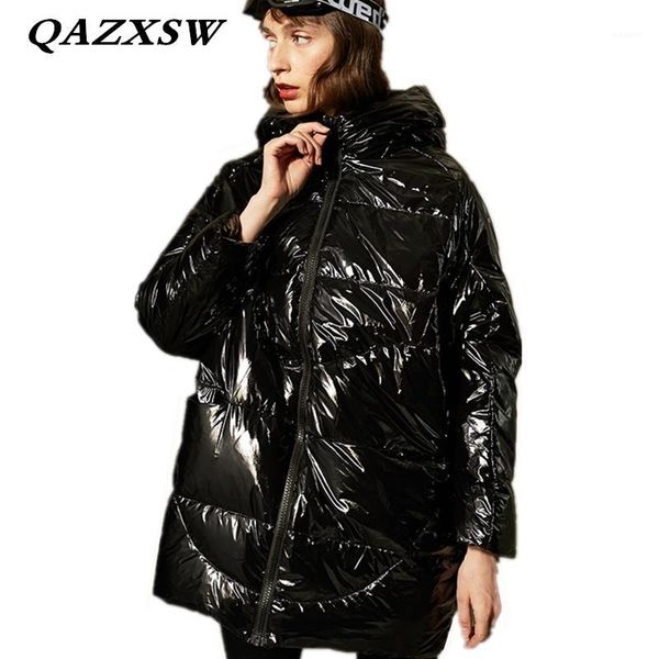 

2018 new winter large size loose warm thick hooded long women down jacket fashion trendy temperament solid 90% down coat lf2061, Black