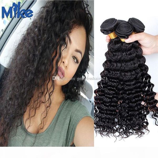 

mikehair brazilian hair weave 3 bundles curly human hair extensions 100g pc 8-30inches deep wave peruvian indian malaysian hair weaves, Black