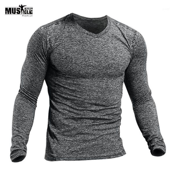 Männer T-Shirts Muscle Alive Männer Bodybuilding Langarm Slim Fit Fitness Workout für Mann Stretchy Triblend Mode Tops Sportswear1