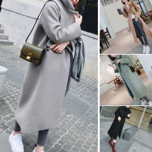 

2020 мода solid color толстые карман женщины осень зима теплая длинное пальто outwear горячая перевозка груза падения, Black