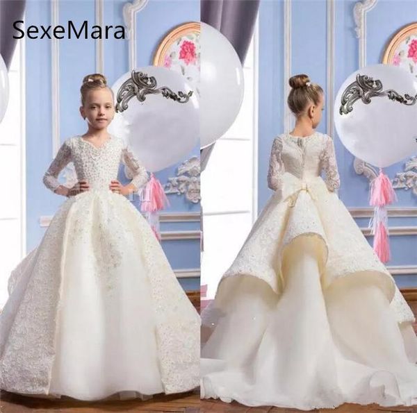 

gorgeous girls pageant dresses long sleeves with pearls beads first communion dresses v neck lace flower girls ball gown, Red;yellow