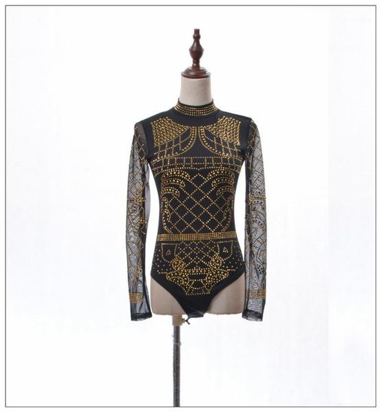 

2020 spring autumn fashion streetwear gold heavy rhinestone mesh slim bodysuit women skinny stylish bodysuit romper playsuit1, Black;white