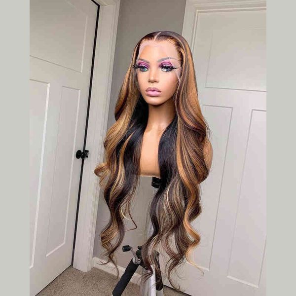 

pineapple wave highlight human 360 lace wig 40'' with baby hair luxury peluca de cabello humano lacefront wigs, Golden;white