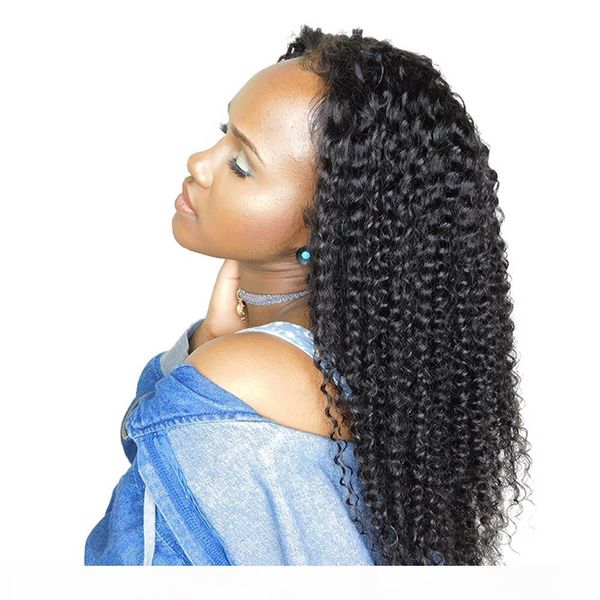 

150% density brazilian remy hair 360 full lace human hair wigs pre plucked natural color t1b kinky curly human hair wig, Black;brown