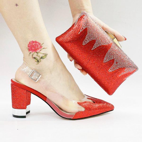 

brand nigerian black party shoes and bag sets 2020 african rhinestone matching high heels shoes and bags for party