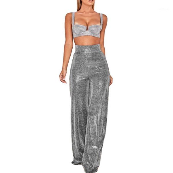 

women's sequined long pants girls high-waist zipper trousers female solid party loose wide-leg pants s-l1, Black;white