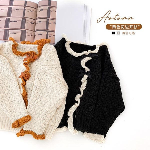 

2020 autumn new simple sweater cardigan girl contrasting color lace coat, Blue