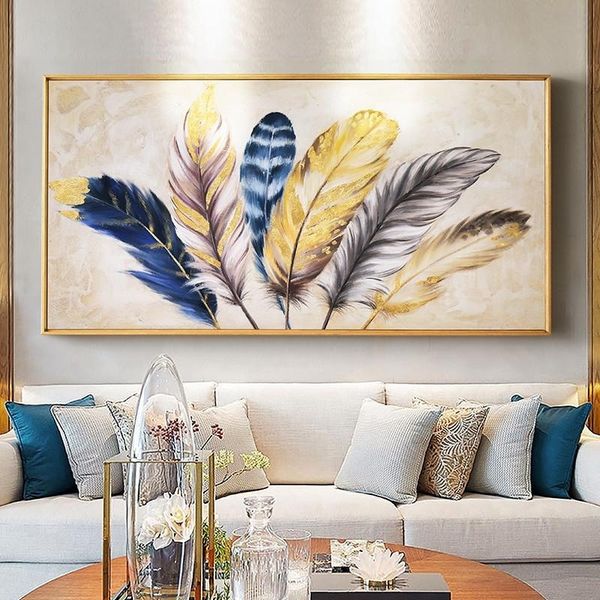 

golden feather modern abstract wall art canvas oil painting living room bedroom home decoration wall pictures posters & prints mural