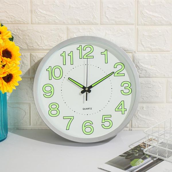 

12 inch circular modern style night glowing home decoration luminous quartz clocks noctilucent silent bell wall hanging