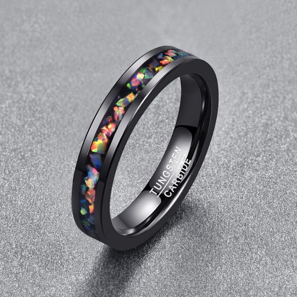 

nuncad новая мода 4мм широкий инкрустированные opal black обручальные кольца из карбида вольфрама кольца мужчины ювелирные изделия, Slivery;golden