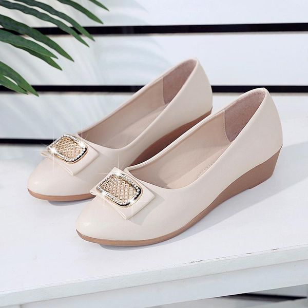 

new pointed toe women shoes woman shallow metal buckle comfortable slip on leather casual shoes soft bottom single ladies, Black