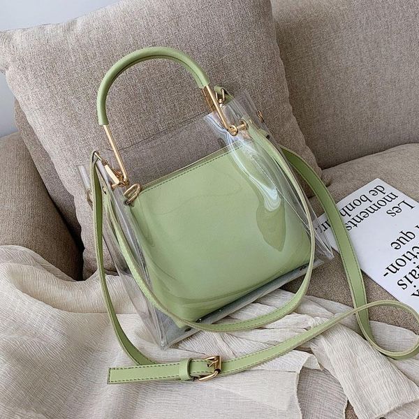 

summer korean version of the large-capacity wild transparent bag female 2020 new portable slung jelly bucket bag