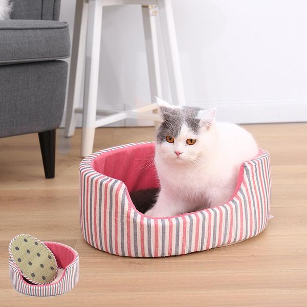 

cat beds & furniture pet cats for cooling summer dogs soft breathable house mats puppy kitten stripe kennel cozy cushions removable