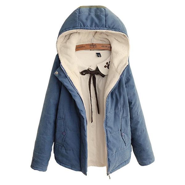 

2019 новых женщин ветровки осень зима хлопка теплая с капюшоном утепленная куртка повседневный шерсти одежда верхняя одежда kz063, Black