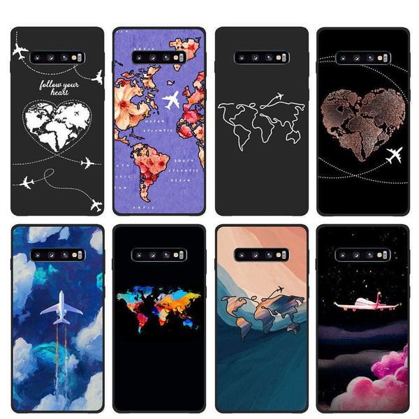 

samsung s7 s6 edge s8 s9 s10 s11 plus lite s11e s10e 10 pro mobile case, silicone travel case with world mapvfe1