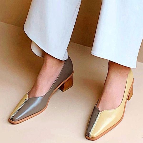 

dress shoes women low heel shallow mixed color square 3.5cm casual soft comfortable ladies office business1, Black