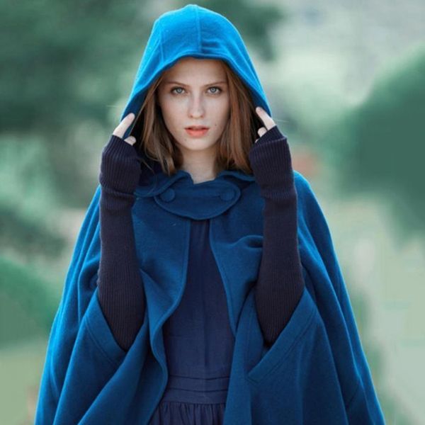 

2021 new spring autumn vintage hooded overcoats women floor-length long solid color cape with hat plus size s-3xl jdhh, Black