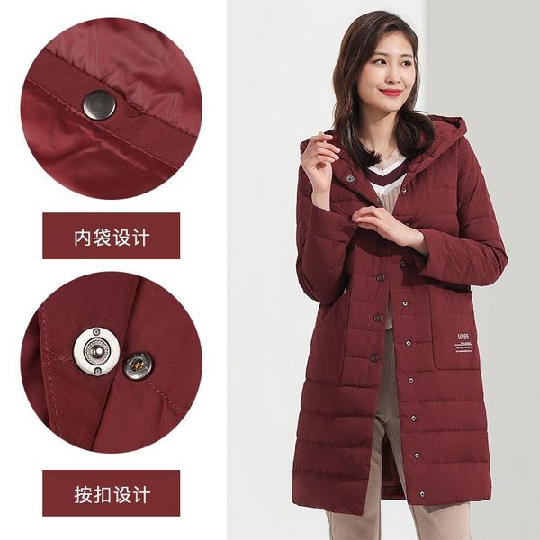 

2020 chericom off-season down jacket 2020 new women's fashion mid-length solid color pocket casual single-breasted coat, Black