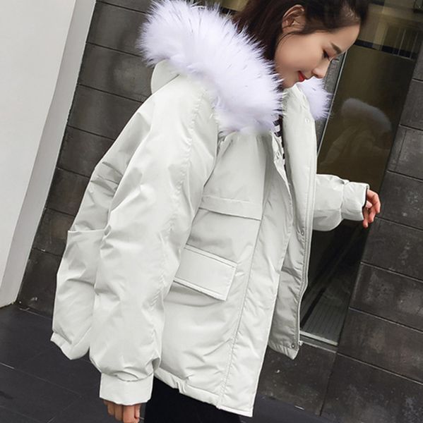 

winter women's stand collar hood solid down cold protection coat loose oversized womens short female jacket, Black