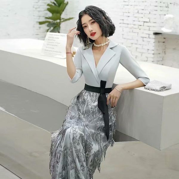 

2021 new dressed long night zipper a low-cut v party gown y8za evening, Black;red