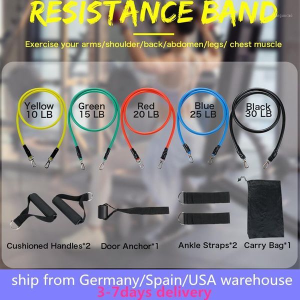 

resistance bands set 11 pieces yoga exercise fitness rubber loop tube ropes with door anchor ankle straps carry bag1