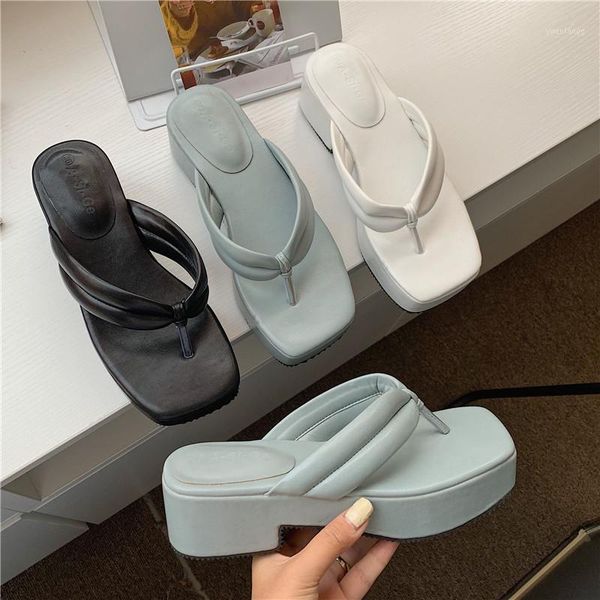 

platform flip flops women 2020 summer sewing slipper wedges shoes casual thick bottom gladiator sandals fashion zapatos de mujer1, Black