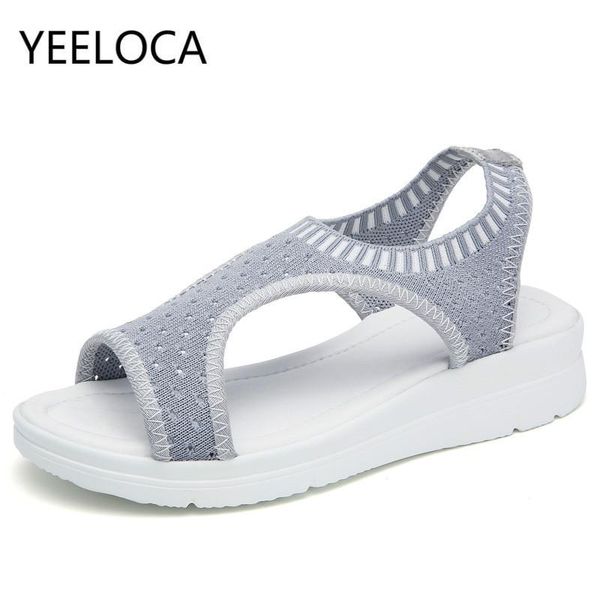 

yeeloca 2020 летний новый студент спортивные сандалии женщины сетки дышащий эластичный пояс толстым дном рыбы рот сетки вскользь сандалии, Black