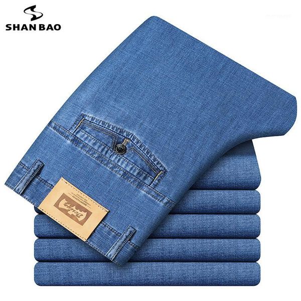 

men's jeans shan bao brand clothing men's straight denim 2021 autumn high-quality comfortable stretch cotton business casual jeans, Blue