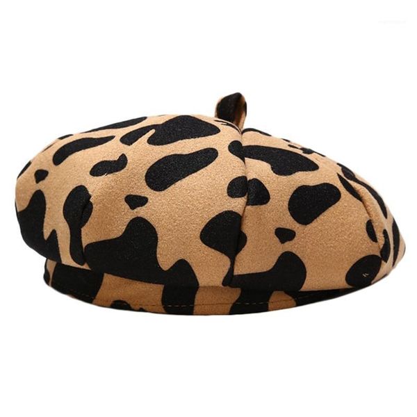 

women winter vintage woolen beret cap milk cow print harajuku newsboy beanie cap j78e1, Blue;gray