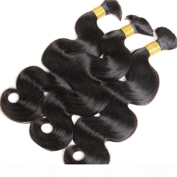 

human braiding hair bulk no weft mongolian body wave bulk hair for braiding remy hair 3pcs lot, Black