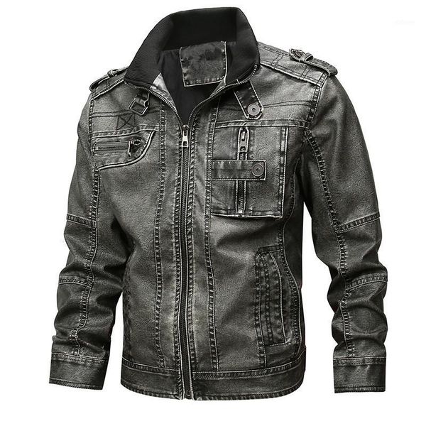 

new men's autumn and winter new washed british leather jacket style loose leather coat1, Black