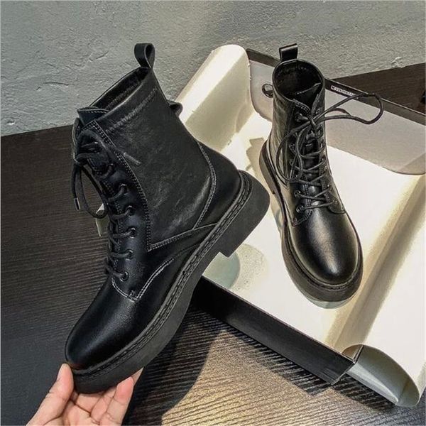

women flat platform ankle boots spring boot black lace up black medium creepers shoes fashion party footwear #4v4g