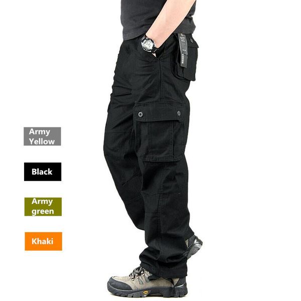 

men's pants multi pocket tactical nice men spring autumn combat army joggers cotton man trousers, Black